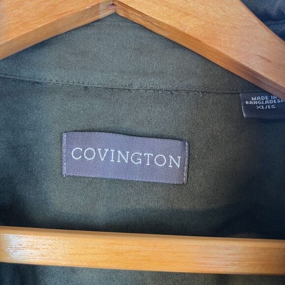 Covington Dark Green Microsuede Long Sleeve Dressy Button Front Shirt Size XL - Picture 9 of 10